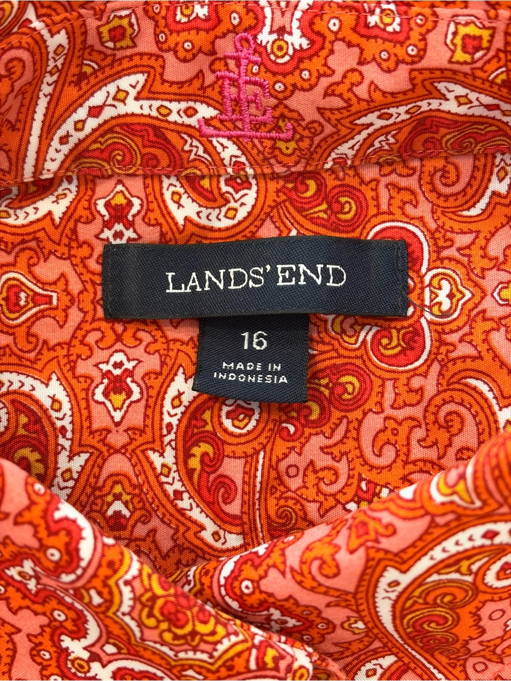 Lands' End Red Paisley Button-Down Blouse - Picture 2 of 3